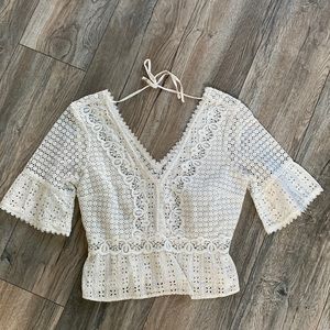 White eyelet blouse with open back